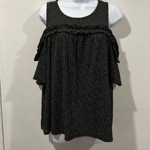 LC Lauren Conrad brand Size XL Black with White dots. Short sleeve Ruffle front.